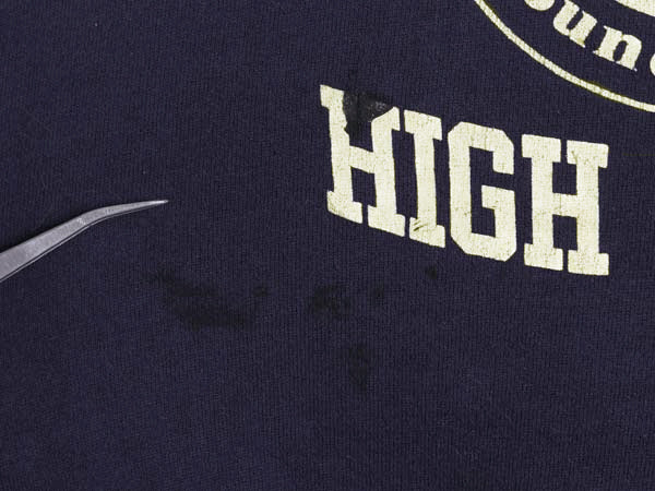 80s USA製 3段 カレッジ プリント スウェット メンズ レディース XL 小さめ ヴィンテージ ジャージーズ トレーナー 裏起毛 クルーネック 紺