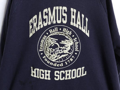 80s USA製 3段 カレッジ プリント スウェット メンズ レディース XL 小さめ ヴィンテージ ジャージーズ トレーナー 裏起毛 クルーネック 紺