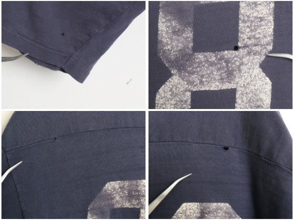 雰囲気系 70s 80s USA製 両面 プリント フットボール Tシャツ メンズ L 古着 ヴィンテージ 七分袖 ロンT シングルステッチ ナンバリング 紺