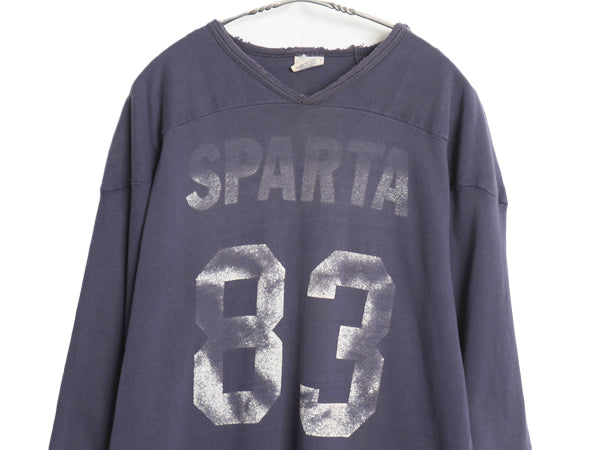 雰囲気系 70s 80s USA製 両面 プリント フットボール Tシャツ メンズ L 古着 ヴィンテージ 七分袖 ロンT シングルステッチ ナンバリング 紺