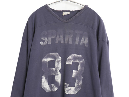 雰囲気系 70s 80s USA製 両面 プリント フットボール Tシャツ メンズ L 古着 ヴィンテージ 七分袖 ロンT シングルステッチ ナンバリング 紺