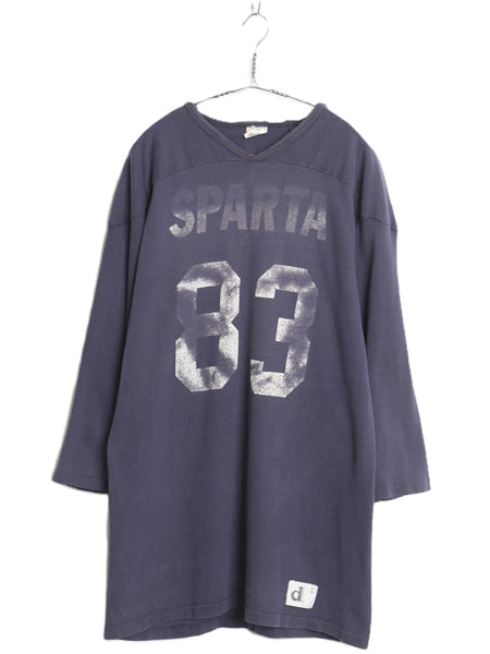 雰囲気系 70s 80s USA製 両面 プリント フットボール Tシャツ メンズ L 古着 ヴィンテージ 七分袖 ロンT シングルステッチ ナンバリング 紺