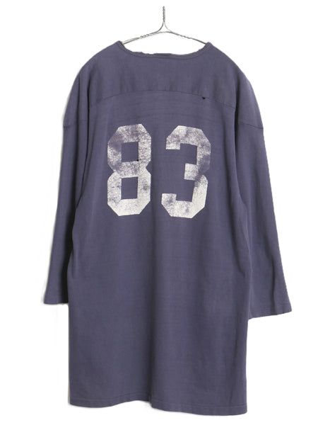 雰囲気系 70s 80s USA製 両面 プリント フットボール Tシャツ メンズ L 古着 ヴィンテージ 七分袖 ロンT シングルステッチ ナンバリング 紺