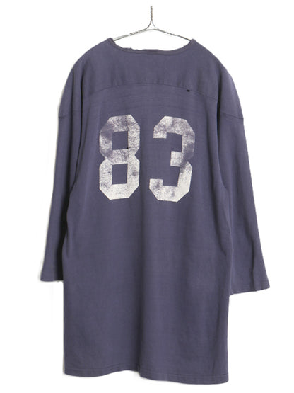 雰囲気系 70s 80s USA製 両面 プリント フットボール Tシャツ メンズ L 古着 ヴィンテージ 七分袖 ロンT シングルステッチ ナンバリング 紺