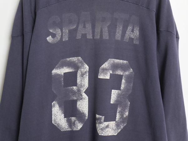雰囲気系 70s 80s USA製 両面 プリント フットボール Tシャツ メンズ L 古着 ヴィンテージ 七分袖 ロンT シングルステッチ ナンバリング 紺
