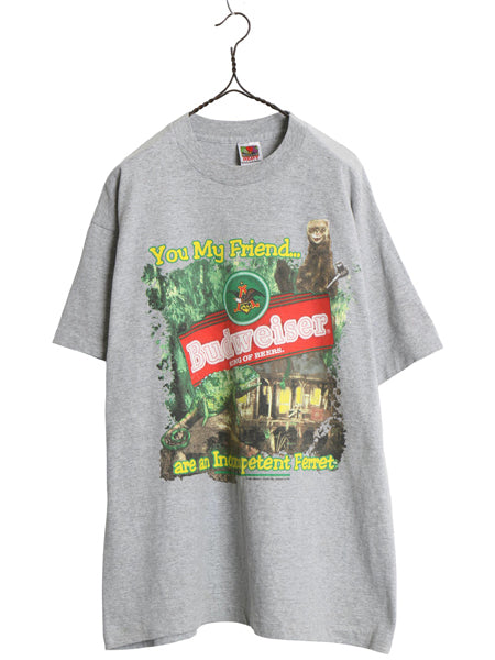 90s ★ バドワイザー カメレオン イラスト プリント Tシャツ メンズ XL 古着 オールド ビール 企業物 当時物 キャラクター アニマル グレー