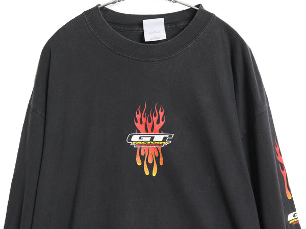 00s GT 全面 プリント 長袖 Tシャツ メンズ XL 企業 オールド ロンT ロングTシャツ ファイヤー 袖プリント レーシング BMX 大きいサイズ 黒