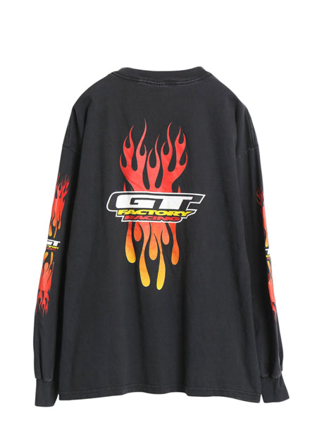 00s GT 全面 プリント 長袖 Tシャツ メンズ XL 企業 オールド ロンT ロングTシャツ ファイヤー 袖プリント レーシング BMX 大きいサイズ 黒