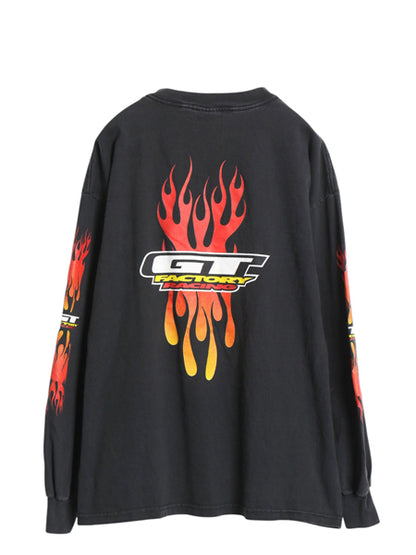 00s GT 全面 プリント 長袖 Tシャツ メンズ XL 企業 オールド ロンT ロングTシャツ ファイヤー 袖プリント レーシング BMX 大きいサイズ 黒