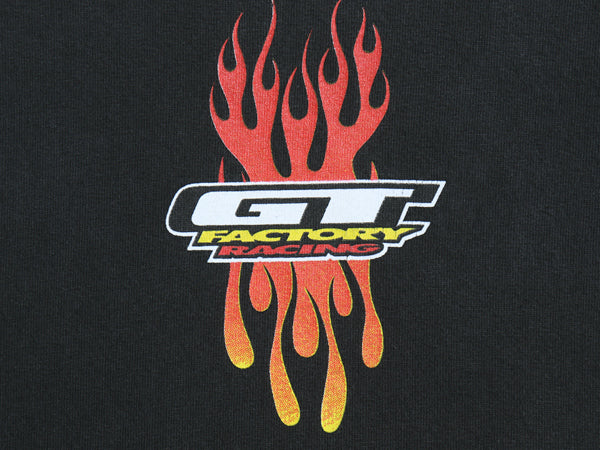 00s GT 全面 プリント 長袖 Tシャツ メンズ XL 企業 オールド ロンT ロングTシャツ ファイヤー 袖プリント レーシング BMX 大きいサイズ 黒