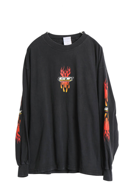 00s GT 全面 プリント 長袖 Tシャツ メンズ XL 企業 オールド ロンT ロングTシャツ ファイヤー 袖プリント レーシング BMX 大きいサイズ 黒