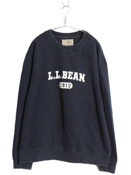 エルエルビーン ロゴ 刺繍 スウェット メンズ XL / アウトドア トレーナー クルーネック 裏起毛 前V ヘビーウェイト 大きいサイズ ネイビー