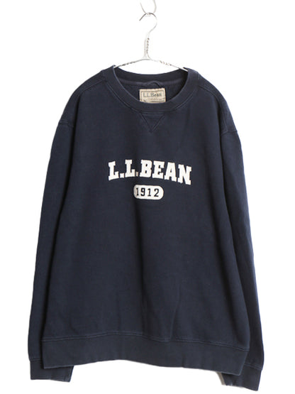 エルエルビーン ロゴ 刺繍 スウェット メンズ XL / アウトドア トレーナー クルーネック 裏起毛 前V ヘビーウェイト 大きいサイズ ネイビー
