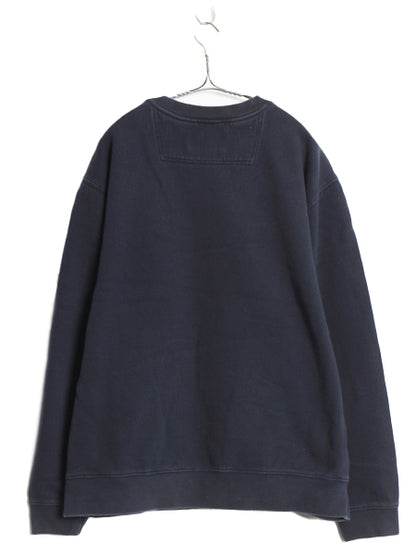 エルエルビーン ロゴ 刺繍 スウェット メンズ XL / アウトドア トレーナー クルーネック 裏起毛 前V ヘビーウェイト 大きいサイズ ネイビー