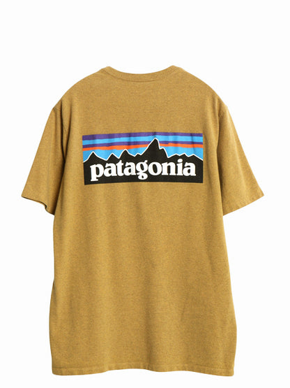 パタゴニア 両面 プリント 半袖 Tシャツ メンズ S 21年製 アウトドア P6 ボックスロゴ バックプリント カットソー クルーネック マスタード