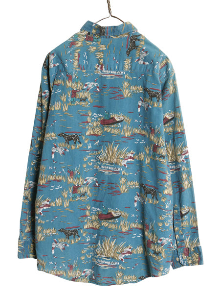 90s ダックスバック 総柄 長袖 ボタンダウン シャツ メンズ XL 小さめ L 程/ オールド ハンティング コットン ワンポイント マルチカラー