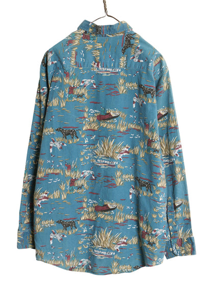 90s ダックスバック 総柄 長袖 ボタンダウン シャツ メンズ XL 小さめ L 程/ オールド ハンティング コットン ワンポイント マルチカラー