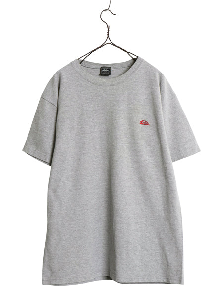 90s USA製 ☆ クイックシルバー 鹿の子 半袖 Tシャツ メンズ L  / 古着 旧タグ ヘビーウェイト オールド サーフ ワンポイント ロゴ刺繍 灰