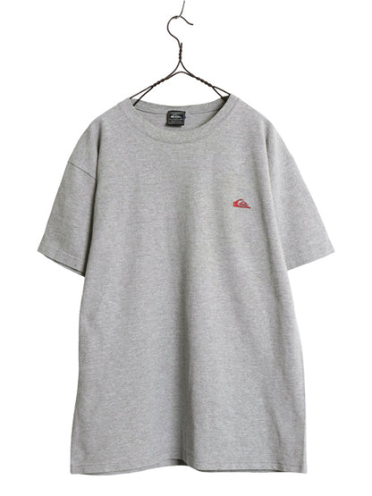 90s USA製 ☆ クイックシルバー 鹿の子 半袖 Tシャツ メンズ L  / 古着 旧タグ ヘビーウェイト オールド サーフ ワンポイント ロゴ刺繍 灰