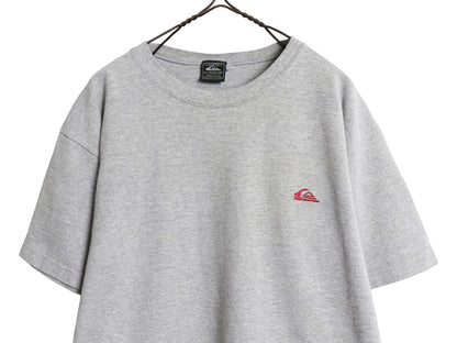 90s USA製 ☆ クイックシルバー 鹿の子 半袖 Tシャツ メンズ L  / 古着 旧タグ ヘビーウェイト オールド サーフ ワンポイント ロゴ刺繍 灰