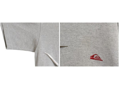 90s USA製 ☆ クイックシルバー 鹿の子 半袖 Tシャツ メンズ L  / 古着 旧タグ ヘビーウェイト オールド サーフ ワンポイント ロゴ刺繍 灰