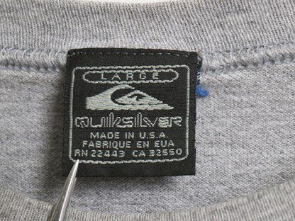 90s USA製 ☆ クイックシルバー 鹿の子 半袖 Tシャツ メンズ L  / 古着 旧タグ ヘビーウェイト オールド サーフ ワンポイント ロゴ刺繍 灰