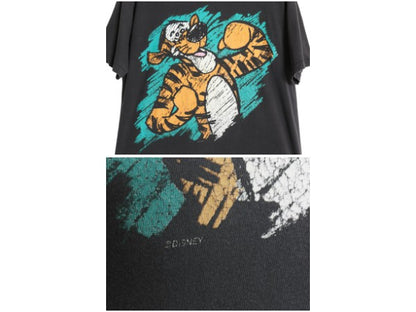 80s USA製 ティガー イラスト プリント Tシャツ メンズ S レディース M ヴィンテージ ディズニー オフィシャル プーさん キャラクター 黒