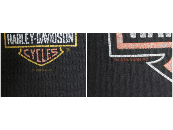 90s USA製 ハーレーダビッドソン 両面 プリント スウェット パーカー ベスト メンズ L / オールド 裏起毛 フード トレーナー フルジップ 黒