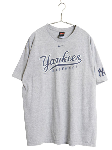 00s ナイキ ヤンキース プリント Tシャツ メンズ L / オールド MLB オフィシャル スウッシュ カットソー 大リーグ 野球 ヘビーウェイト 灰