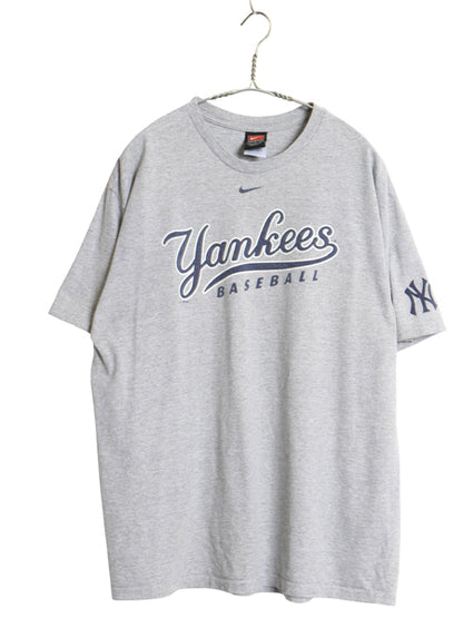 00s ナイキ ヤンキース プリント Tシャツ メンズ L / オールド MLB オフィシャル スウッシュ カットソー 大リーグ 野球 ヘビーウェイト 灰