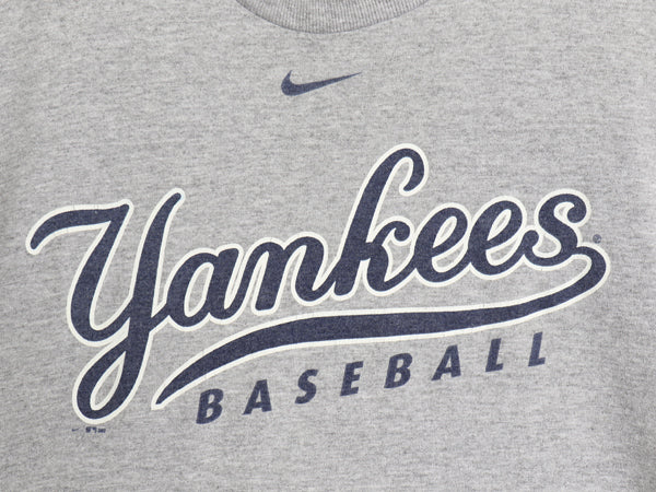00s ナイキ ヤンキース プリント Tシャツ メンズ L / オールド MLB オフィシャル スウッシュ カットソー 大リーグ 野球 ヘビーウェイト 灰