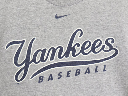 00s ナイキ ヤンキース プリント Tシャツ メンズ L / オールド MLB オフィシャル スウッシュ カットソー 大リーグ 野球 ヘビーウェイト 灰