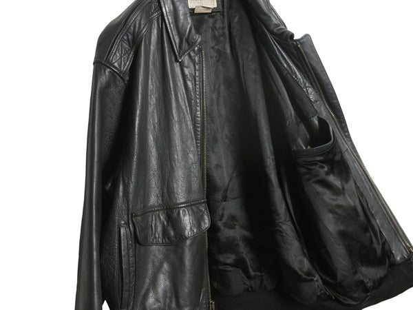 80s ★ バナナリパブリック A-2 タイプ 本革 レザー フライト ジャケット 46 メンズ XL 程 古着 ヴィンテージ 旧タグ 革ジャン ボンバー 黒