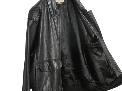 80s ★ バナナリパブリック A-2 タイプ 本革 レザー フライト ジャケット 46 メンズ XL 程 古着 ヴィンテージ 旧タグ 革ジャン ボンバー 黒