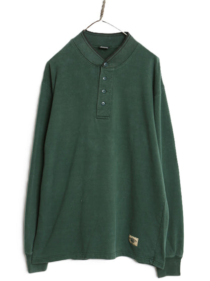 90s ポロ ラルフローレン ヘンリーネック 長袖 Tシャツ メンズ XL / オールド 無地 ロンT ロングスリーブ ヘビーウェイト 大きいサイズ 緑