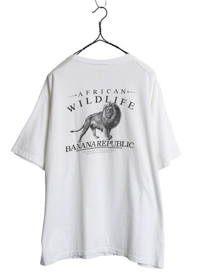 80s USA製 ★ バナナリパブリック ライオン イラスト プリント Tシャツ メンズ L / ヴィンテージ サファリ アニマル アウトドア アート 白