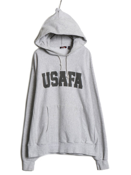 90s ★ USAFA プリント スウェット フード パーカー メンズ XL / ミリタリー 軍物 AIR FORCE リバースウィーブ タイプ 大きいサイズ 裏起毛