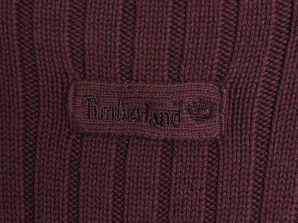 00s ティンバーランド コットン ニット セーター メンズ Ｌ オールド クルーネック ワンポイント ロゴ刺繍 針抜き リブ編み 無地 パープル