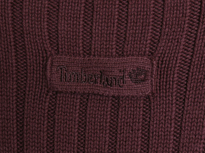 00s ティンバーランド コットン ニット セーター メンズ Ｌ オールド クルーネック ワンポイント ロゴ刺繍 針抜き リブ編み 無地 パープル
