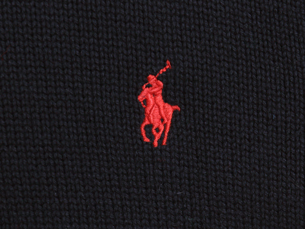 ポロ ラルフローレン コットン ニット セーター メンズ L 古着 長袖ニット ワンポイント クルーネック ポニー 刺繍 リブ編み 無地 ブラック