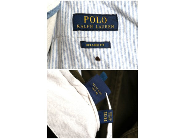 ポロ ラルフローレン コットン チノパンツ メンズ 36 32 スラックス チノパン ストレート ノータック アーミー タイプ ワンポイント カーキ