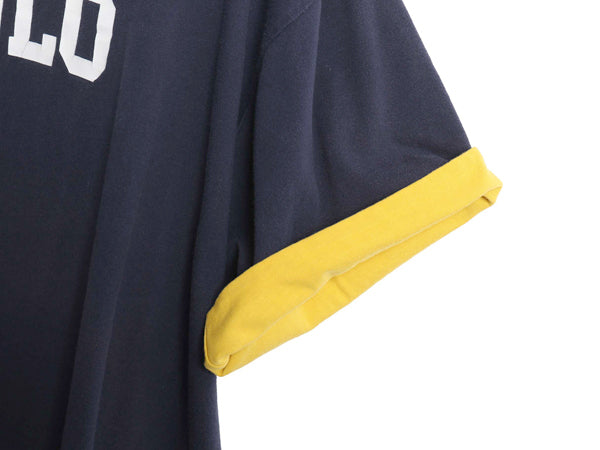 90s USA製 ポロスポーツ ラルフローレン プリント 半袖 Tシャツ メンズ XL オールド コットン カットソー ダブルフェイス 大きいサイズ 紺