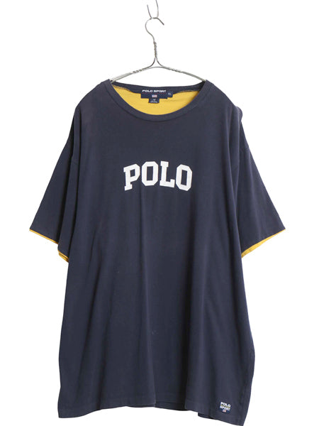 90s USA製 ポロスポーツ ラルフローレン プリント 半袖 Tシャツ メンズ XL オールド コットン カットソー ダブルフェイス 大きいサイズ 紺