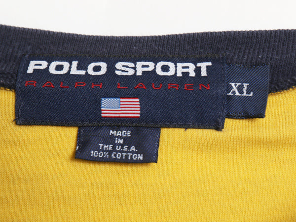 90s USA製 ポロスポーツ ラルフローレン プリント 半袖 Tシャツ メンズ XL オールド コットン カットソー ダブルフェイス 大きいサイズ 紺