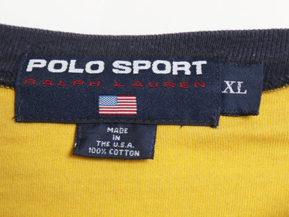 90s USA製 ポロスポーツ ラルフローレン プリント 半袖 Tシャツ メンズ XL オールド コットン カットソー ダブルフェイス 大きいサイズ 紺