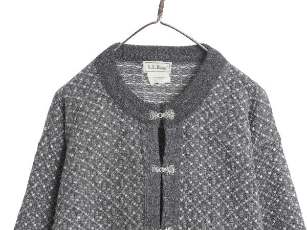 90s ノルウェー製 エルエルビーン バーズアイ ニット カーディガン レディース XL / オールド ウール セーター 前開き 羽織り 大きいサイズ