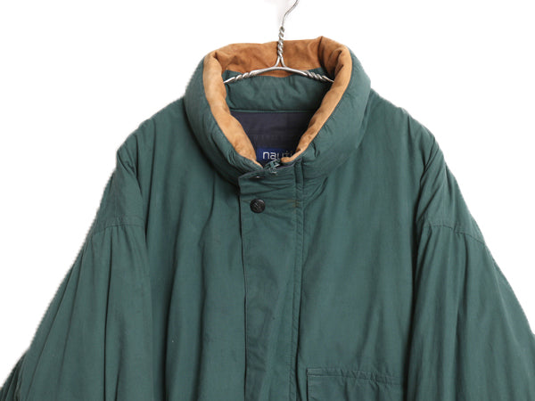 90s ノーティカ ダウン ジャケット メンズ XL 古着 オールド フルジップ コットン 本革 レザー ブルゾン ジャンパー アウター 大きいサイズ