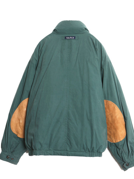 90s ノーティカ ダウン ジャケット メンズ XL 古着 オールド フルジップ コットン 本革 レザー ブルゾン ジャンパー アウター 大きいサイズ