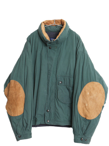 90s ノーティカ ダウン ジャケット メンズ XL 古着 オールド フルジップ コットン 本革 レザー ブルゾン ジャンパー アウター 大きいサイズ