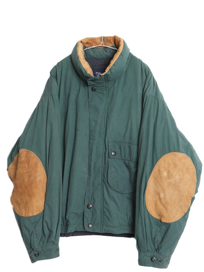 90s ノーティカ ダウン ジャケット メンズ XL 古着 オールド フルジップ コットン 本革 レザー ブルゾン ジャンパー アウター 大きいサイズ